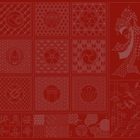 Wagara Sashiko Panel - Red HF1115
