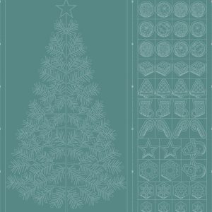Wagara Sashiko Panel - Season's Greetings Teal