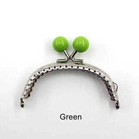 3 inch Metal Purse Frame with Sewing Holes - Green Bead Snap Clasp