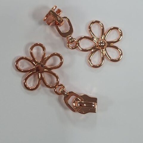 Zipper Pulls #5 - 1" Open Flower - Rose Gold - 2 Pack