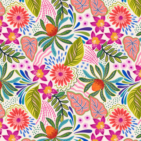Bahia - A807.1 Carnival Flora on Cream