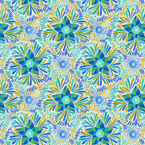 Bahia - A810.1 Axé blue and green floral on cream