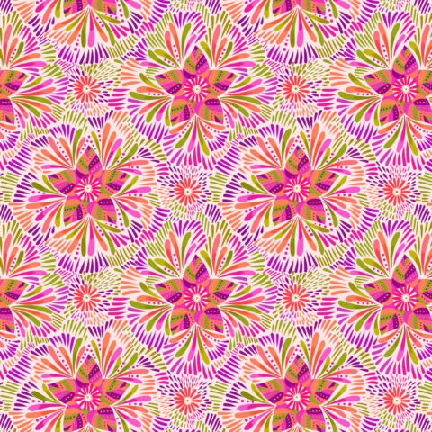 Bahia - A810.2 Axé pink and green floral on cream