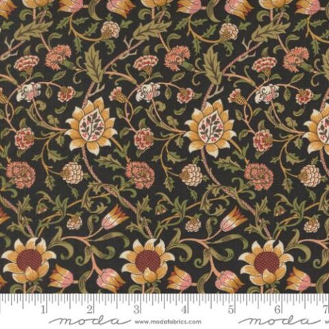 Barbara Brackman, Moda Fabrics, William Morris Fabric, Morris Manor fabric, Bellarine Sewing Centre, patchwork geelong, geelong quilting, Morris Manor - 8392 15 Evenlode Florals Ebony