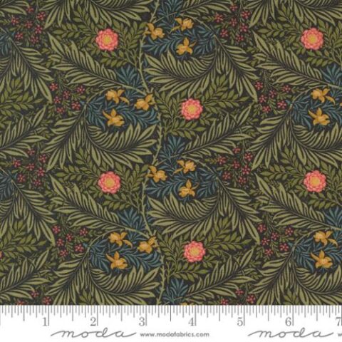 Barbara Brackman, Moda Fabrics, William Morris Fabric, Morris Manor fabric, Bellarine Sewing Centre, patchwork geelong, geelong quilting, Morris Manor - 8395 17 Larkspur Florals Ebony