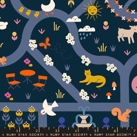 RSS, Ruby Star Society, RSS Woodland Park, Ruby Star Society Woodland Park, Patchwork Geelong, Geelong Quilting, Modern Fabric, Woodland Park RS1080 12 Garden Map Teal Navy