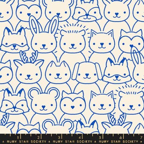 RSS, Ruby Star Society, RSS Woodland Park, Ruby Star Society Woodland Park, Patchwork Geelong, Geelong Quilting, Modern Fabric, Woodland Park RS1082 14 Sup Animals Blue Ribbon