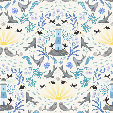 Puffin Rock, Puffin Rock Fabric, Puffin Fabric, Lewis & Irene, Lewis & Irene Fabric, Patchwork Geelong, Geelong Quilting, Sea Fabric, Sea Theme Fabric,