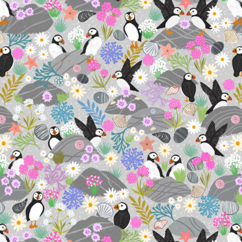 Puffin Rock, Puffin Rock Fabric, Puffin Fabric, Lewis & Irene, Lewis & Irene Fabric, Patchwork Geelong, Geelong Quilting, Sea Fabric, Sea Theme Fabric, Puffin Rock A895B Puffin Bay Puffins