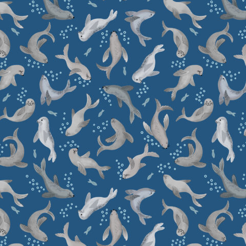 Puffin Rock, Puffin Rock Fabric, Puffin Fabric, Lewis & Irene, Lewis & Irene Fabric, Patchwork Geelong, Geelong Quilting, Sea Fabric, Sea Theme Fabric, A897C Seal Bubbles Dark Blue