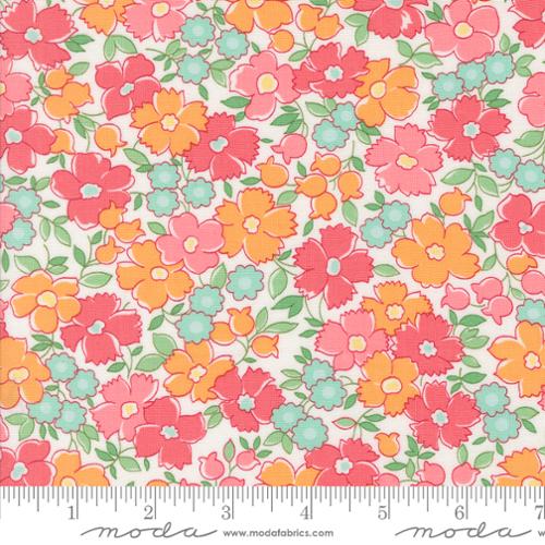 55323 21 Flower Patch Florals Cream Pastel Camille Roskelley, Moda Fabrics, Summertime by Camille Roskelley, 55323 21 Flower Patch Florals Cream Pastel