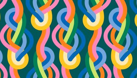 Emily Van Hoff, Moda Fabrics, Groove Fabric, Patchwork Geelong, 42370 18 - Knotted Geometric Stripe Rainbow