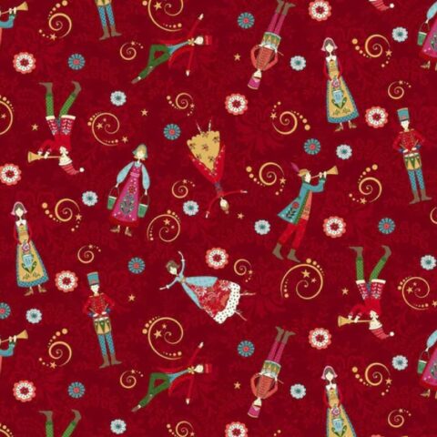 3451 88 Scandinavian Holiday Digital Folk Art People Toss Red Multi