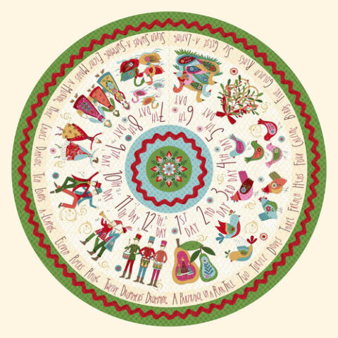 3460P 44 Scandinavian Holiday Digital Tree Skirt Cream Multi