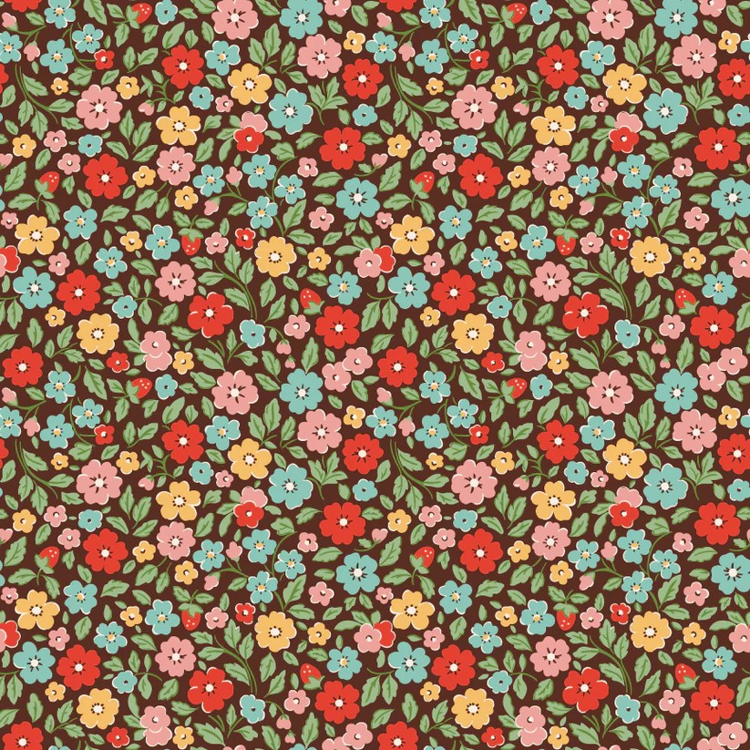 Poppie Cotton, Farmhouse Fancy by Poppie Cotton, Poppie Cotton Fabric, FH25951 - Country Flowers Brown