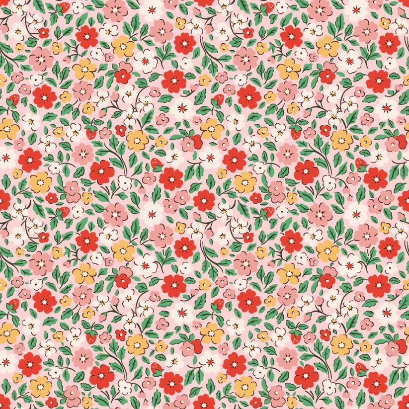 Poppie Cotton, Farmhouse Fancy by Poppie Cotton, Poppie Cotton Fabric, FH25953 - Country Flowers Pink
