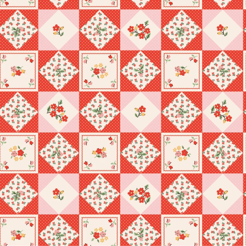 FH25962 - Farm Quilts Red Poppie Cotton, Farmhouse Fancy by Poppie Cotton, Poppie Cotton Fabric, FH25962 - Farm Quilts Red