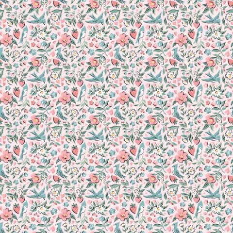 Poppie Cotton, Poppie Cotton Fabric, Granny’s Sewing Room by Poppie Cotton, Poppie Cotton Granny’s Sewing Room, GS25903 - Bluebirds & Berries Pink