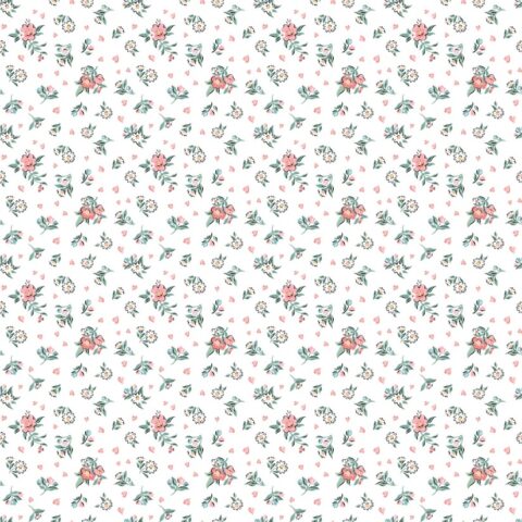 Poppie Cotton, Poppie Cotton Fabric, Granny’s Sewing Room by Poppie Cotton, Poppie Cotton Granny’s Sewing Room, GS25916 - Hearts & Posies White
