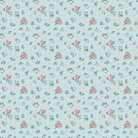 Poppie Cotton, Poppie Cotton Fabric, Granny’s Sewing Room by Poppie Cotton, Poppie Cotton Granny’s Sewing Room, GS25917 - Hearts & Posies Blue