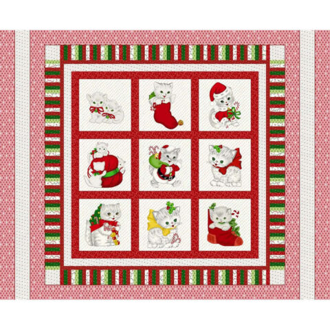 Henry Glass - A Kitty For Christmas Panel- 1991P-86 - Multi 36 inch