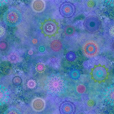 Lily Pond, Lily Pond fabric, Clothworks, Sue Zipkin, Y4619 85 Mandalas - Periwinkle