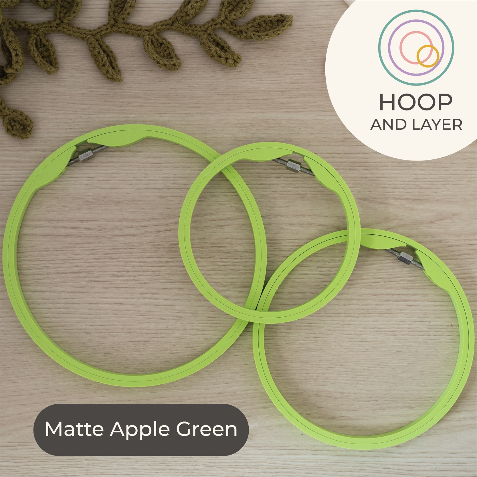 Round Hoop Title - Matte Apple Green Hoop and Layer, Hoop & Layer Embroidery Frames, Embroidery Frames, seamless round embroidery frames,