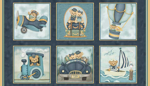 Traveling Teddies, Henry Glass Fabrics, Teddy Bear fabric, 2417B