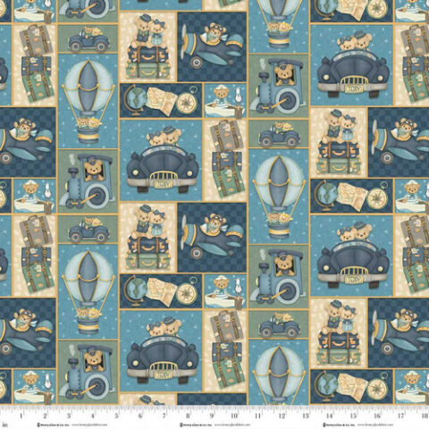 Traveling Teddies, Henry Glass Fabrics, Teddy Bear fabric, 2419-74