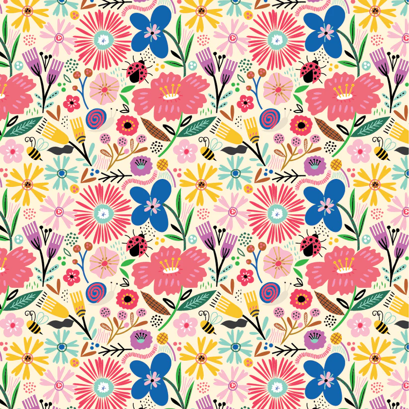 BG25139 - Blooming Natural Poppie Cotton, Poppie Cotton Fabric, Hey Love Bug, Love Bug Fabric, Hey Love Bug by Poppie Cotton, BG25139 - Blooming Natural