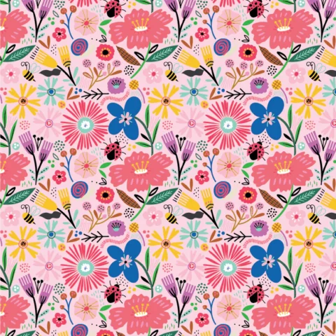 Poppie Cotton, Poppie Cotton Fabric, Hey Love Bug, Love Bug Fabric, Hey Love Bug by Poppie Cotton, BG25140 - Blooming Pink