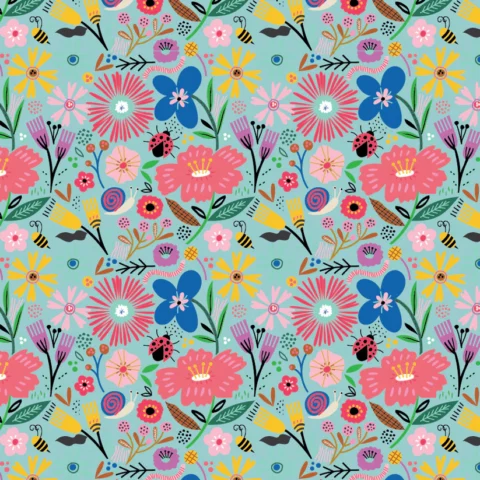 Poppie Cotton, Poppie Cotton Fabric, Hey Love Bug, Love Bug Fabric, Hey Love Bug by Poppie Cotton, BG25141 - Blooming Teal