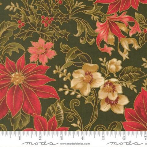 Merry Manor, Moda Fabrics, Christmas Fabrics, 33860 13 - Poinsettia Green