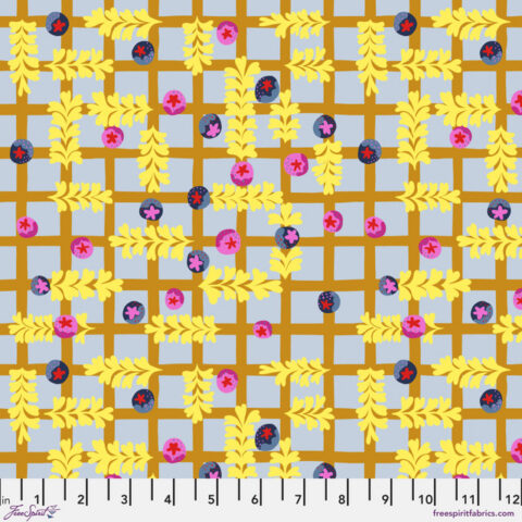 Free Spirit Fabrics, Penny Jeffries Fabric, Blotsma & Song Fabric Collection, PWPE003.MUSTARD - Blueberry Dancefloor