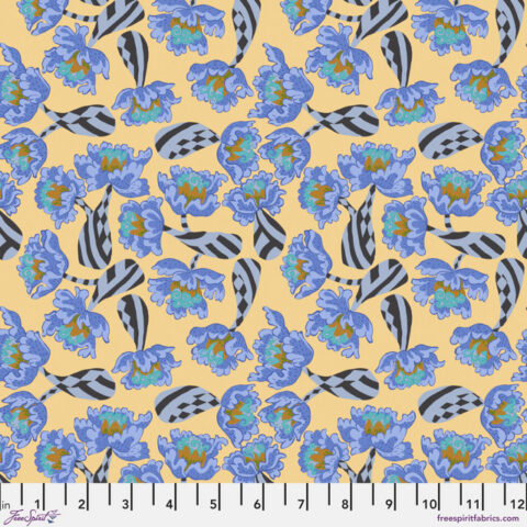 Free Spirit Fabrics, Penny Jeffries Fabric, Blotsma & Song Fabric Collection, PWPE011.LEMON - Peony Bones