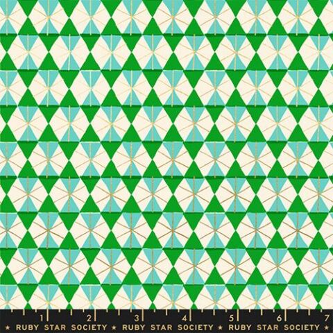 Merry Happy by Ruby Star Society, RSS, Ruby Star Society, RSS Christmas fabric, Christmas fabric, RS3102 16M - Happy Hexie Verdant Metallic