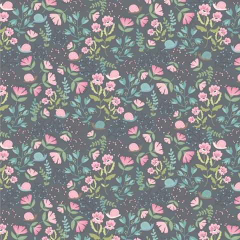 Le Petit Escargo, Poppie Cotton, Poppie Cotton Fabric, Snail Fabric, SL26403 - Hiding Out Grey