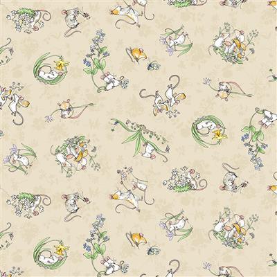 Clothworks, mice fabric, Mouseplay by Clothworks, y4749 12 - Tossed Scenes Khaki