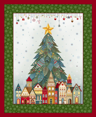 Henry Glass Fabrics - Nordic Holiday Village - 3614P-17 Tree Panel - Ice Blue
