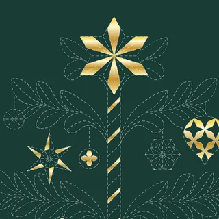 Sashiko Panel - DVC1007 Sashiko Tree Green-Gold