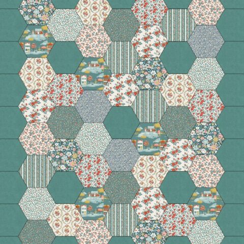 Hexágōnon - Pattern & Template & Fabric KIT - Tilda Village Life - Aqua