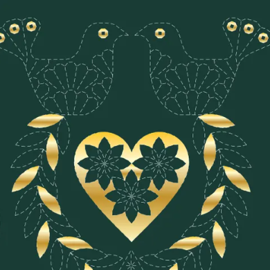 Sashiko Panel - DVC1003 Sashiko Stocking Green and Gold
