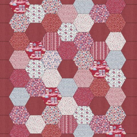 Hexágōnon - Pattern & Template & Fabric KIT - Tilda Village Life - Red