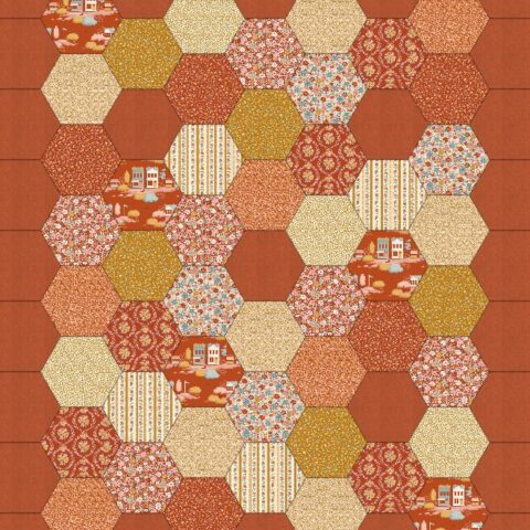 Hexágōnon - Pattern & Template & Fabric KIT - Tilda Village Life - Rust