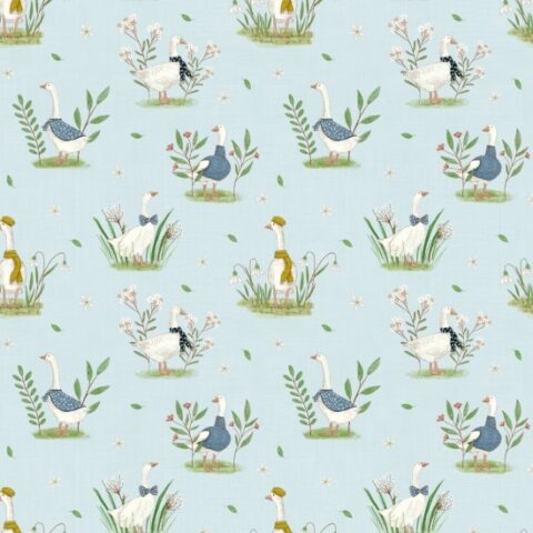 Whimsical Fields, Nutex Wholesalers, Nutex fabric, Mice Fabric, Geese Fabric, Patchwork Fabric, Whimsical Fields - 82130 Colour 3 - Geese Blue
