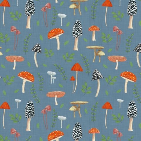 Whimsical Fields, Nutex Wholesalers, Nutex fabric, Mice Fabric, Geese Fabric, Patchwork Fabric, Whimsical Fields - 82130 Colour 5 - Mushrooms